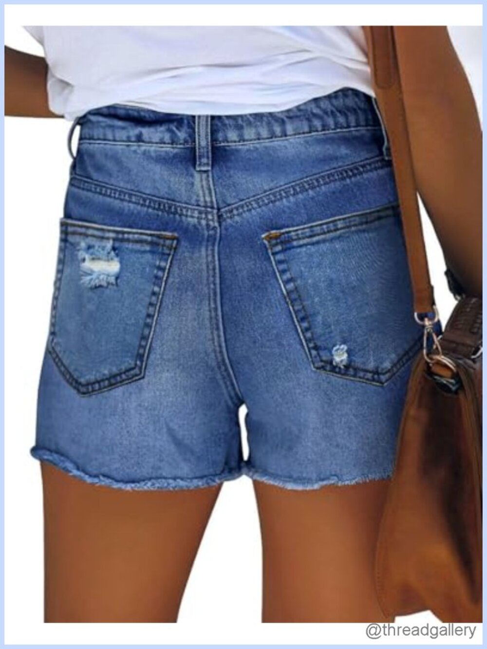 Mid-High Rise Stretchy Ripped Cut-Off Denim Shorts - Picture 2 of 3